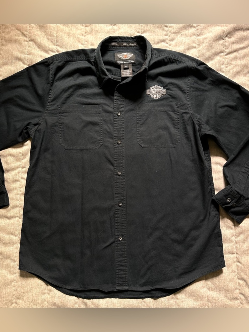 Harley Davidson Black Long Sleeve Button Up Men’s XL 100% Cotton Genuine Motors